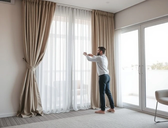 Secure curtains before carpet cleaning